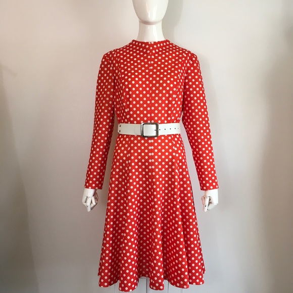 Vintage 1960s 1970s Mod Polka Dot Red White Dress - Picture 2 of 7